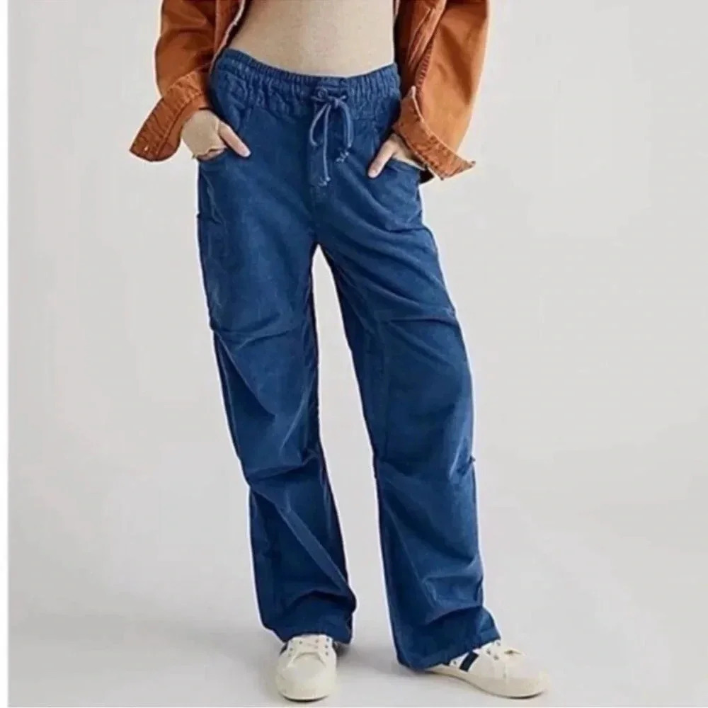 NWT Free People Wide-Leg Pull-On Cord Pants Blue Small